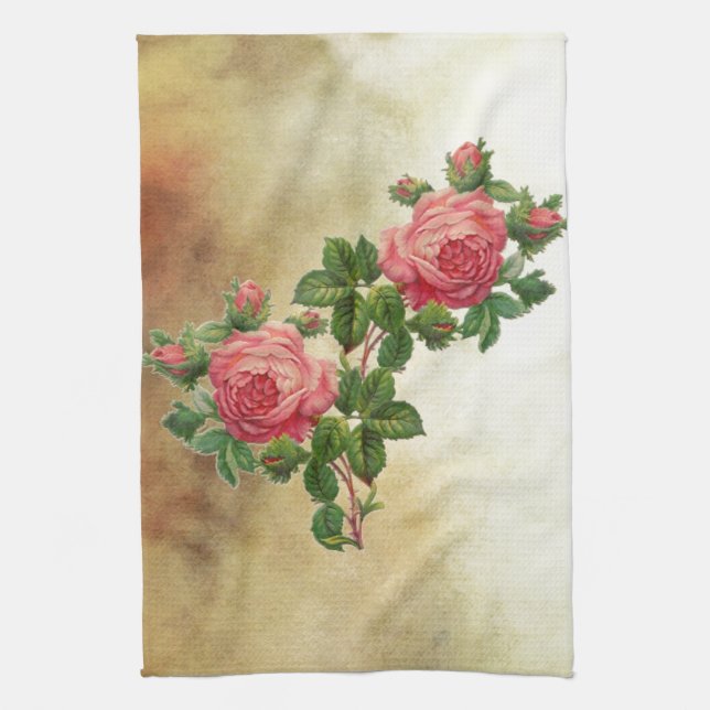 vintage red roses tea towel (Vertical)