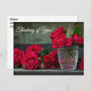 Vintage Red Roses Vase, Thinking of You, Postcard