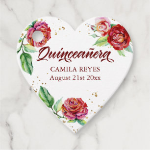 Vintage Red Roses Watercolor Floral Quinceanera Favour Tags