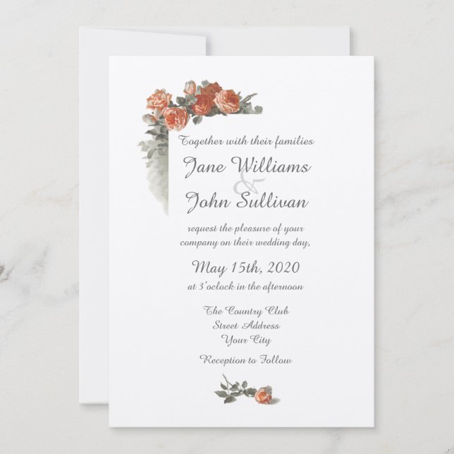 Vintage Red Roses Wedding Invitation (Front)