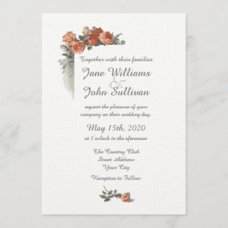 Vintage Red Roses Wedding Invitation