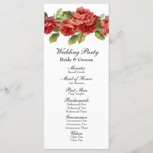 Vintage Red Roses Wedding Program Programme