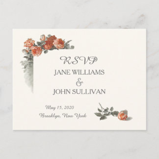 Vintage Red Roses Wedding RSVP Cards