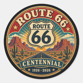 Vintage Red Route 66 Desert Centennial Classic Round Sticker