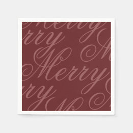Vintage Red Script Merry Christmas Party Paper Napkin
