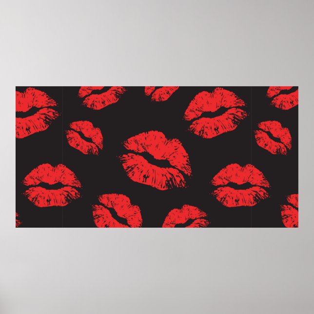 vintage red seamless pattern on black background.  poster (Front)