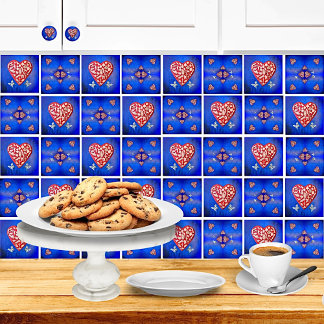 Vintage Red & Silver Milagro Heart With Butterfly Tile