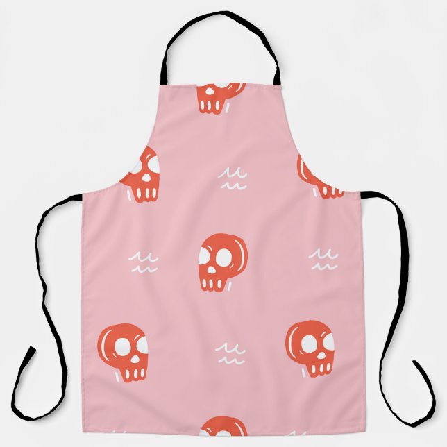Vintage Red Skull Head Pattern Apron (Front)