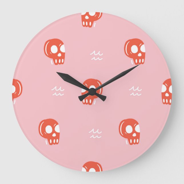 Vintage Red Skull Head Pattern Large Clock (Front)