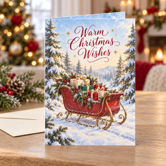 Vintage Red Sleigh Warm Christmas Wishes Card