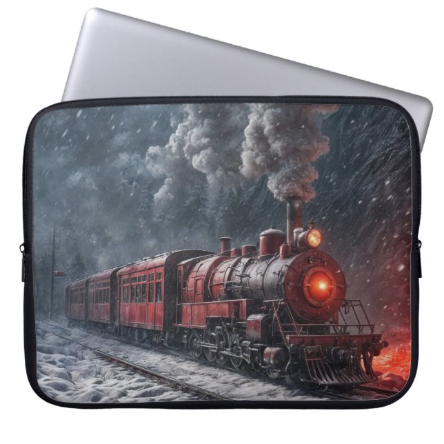 Vintage Red Snow Train Laptop Sleeve (Front)