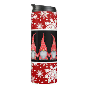 Vintage Red Snowflake Caroling Gnomes Thermal Tumbler