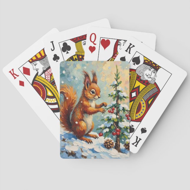 Vintage Red Squirrel Pine Tree Christmas Playing Cards (Back)