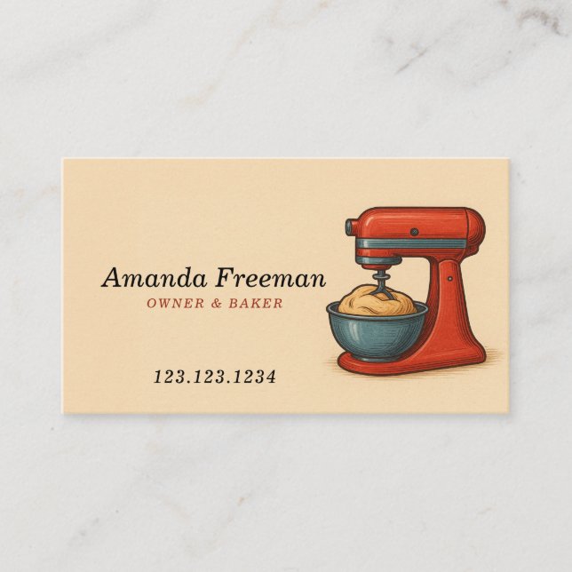 Vintage Red Stand Mixer Bakery Business Card (Front)