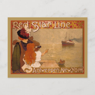 Vintage Red Star line Travel ad Postcard