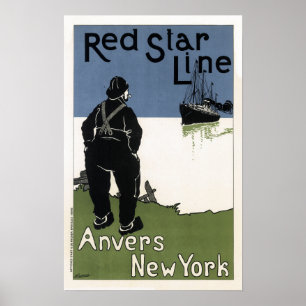 Vintage Red Star Line Travel Poster