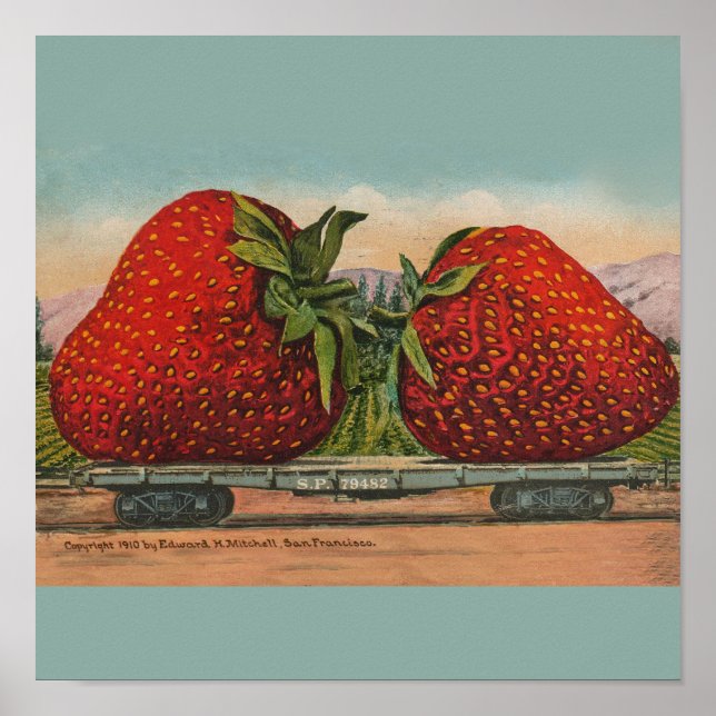 Vintage Red Strawberries Fresh Fruit Poster (Front)