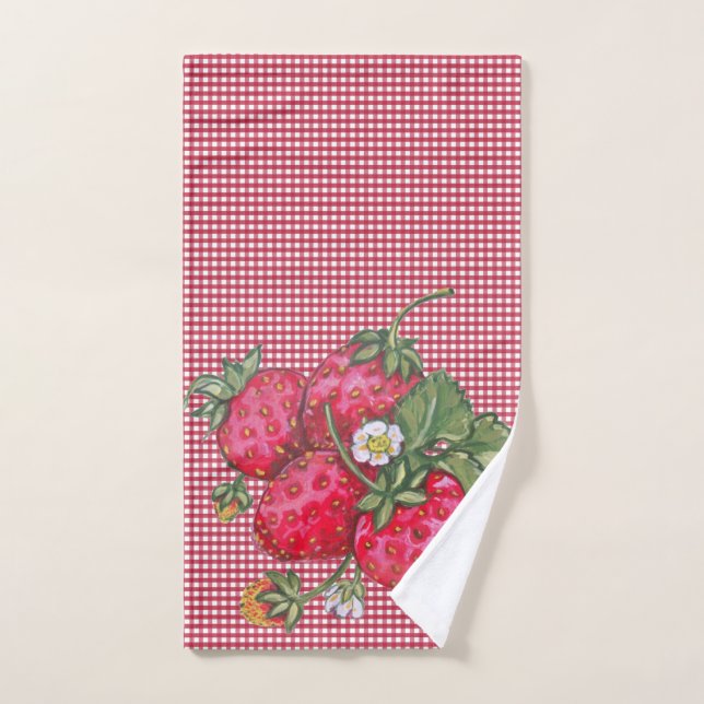 Vintage Red Strawberry Gingham Country Kitchen Hand Towel (Hand Towel)