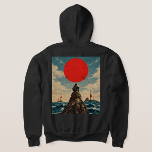 Vintage Red Sun Ocean and Lone Traveller Hoodie