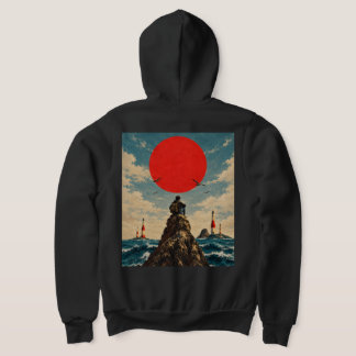Vintage Red Sun Ocean and Lone Traveller Hoodie