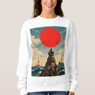 Vintage Red Sun Ocean and Lone Traveller Sweatshirt