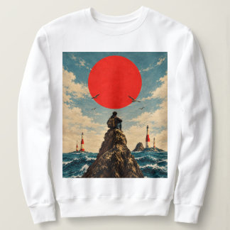 Vintage Red Sun Ocean and Lone Traveller Sweatshirt