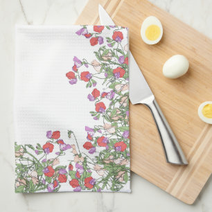 Vintage Red Sweet Pea Flowers Kitchen Towels