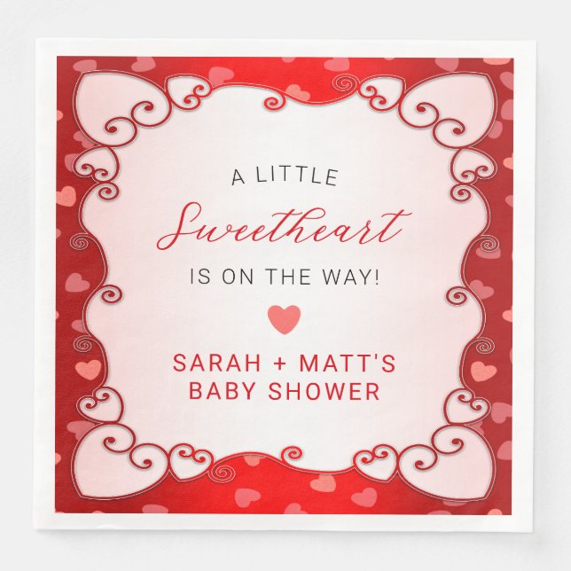 Vintage Red Sweetheart Valentines Day Baby Shower Napkin (Front)