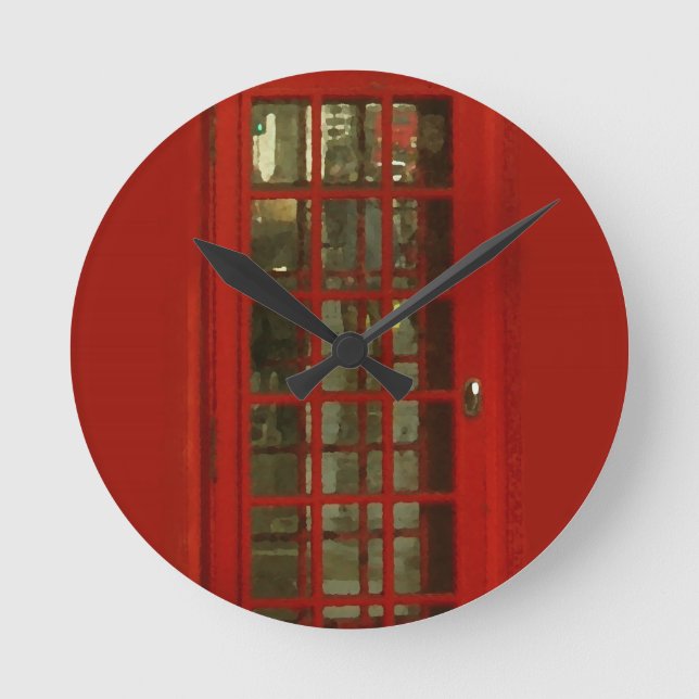 Vintage Red Telephone Box Round Clock (Front)