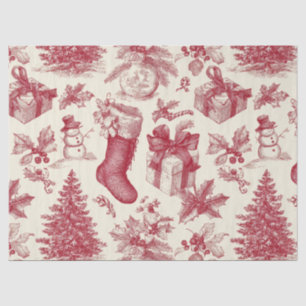 Vintage Red Toile Christmas Pattern with Stockings Tissue Paper