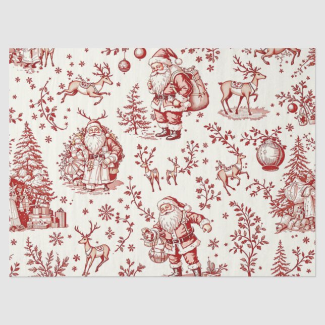 Vintage Red Toile Christmas Tissue Paper (Front)