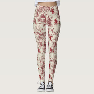 Vintage Red Toile Christmas Village - Santa Leggings
