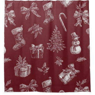 Vintage Red Toile Christmas with Stockings (2) Shower Curtain