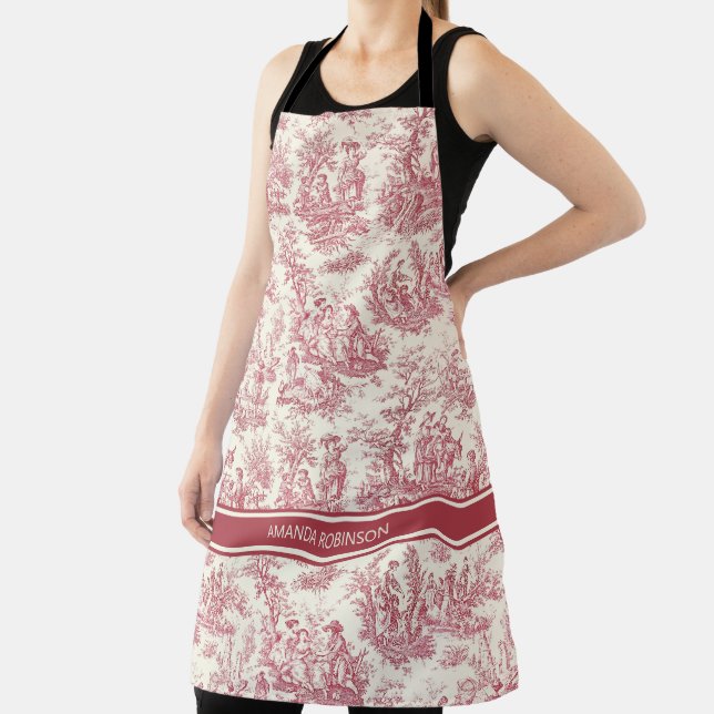 Vintage red toile de jouy printed apron (Insitu)