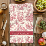 Vintage red toile de jouy printed tea towel<br><div class="desc">Vintage red toile de jouy printed kitchen towel. This toile de jouy vintage kitchen towel is inspired by the exquisite designs of french countryside scenes. The beautiful, classy, sophisticated Toile prints are an all time rage at the moment, The designs are classic and romantic with stylish colours. The perfect gift...</div>