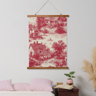 Vintage Red Toile Landscape (7) Hanging Tapestry