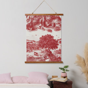 Vintage Red Toile Landscape (8) Hanging Tapestry