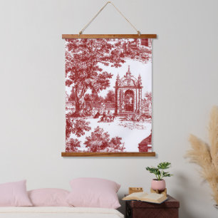 Vintage Red Toile Landscape (9) Hanging Tapestry