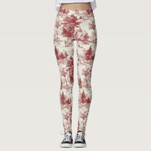 Vintage Red Toile Landscape Leggings