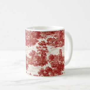 Vintage Red Toile Landscape Nature Pattern Coffee Mug