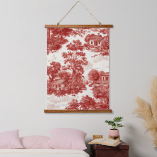 Vintage Red Toile Landscape Nature Pattern Hanging Tapestry