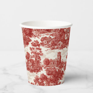 Vintage Red Toile Landscape Nature Pattern Paper Cups