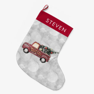 Vintage Red Toy Truck Large Christmas Stocking
