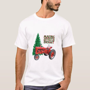 Vintage Red Tractor And Tree  Christmas T-Shirt