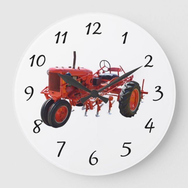 Vintage Red Tractor Engine Large Clock (Front)