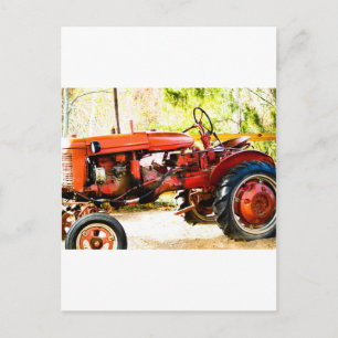 Vintage Red Tractor Postcard