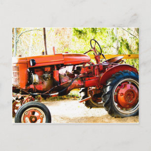 Vintage Red Tractor Postcard
