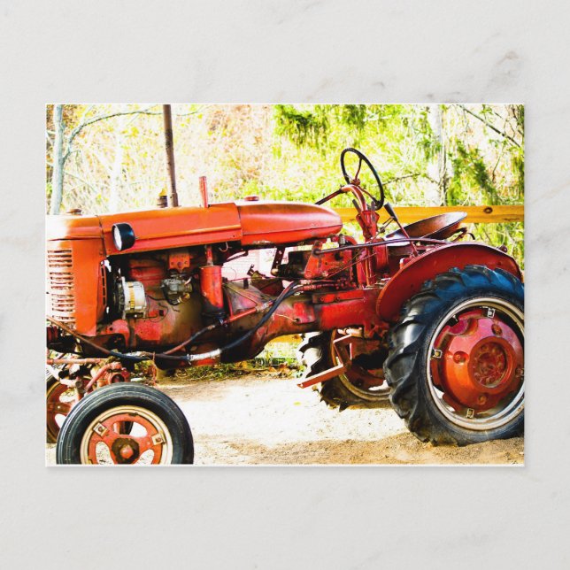 Vintage Red Tractor Postcard (Front)