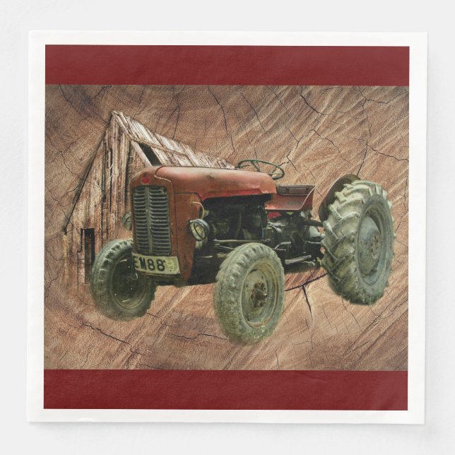 Vintage Red Tractor Rustic Barn Shed Napkin (Front)