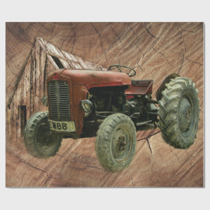 Vintage Red Tractor Rustic Barn Shed Wrapping Paper